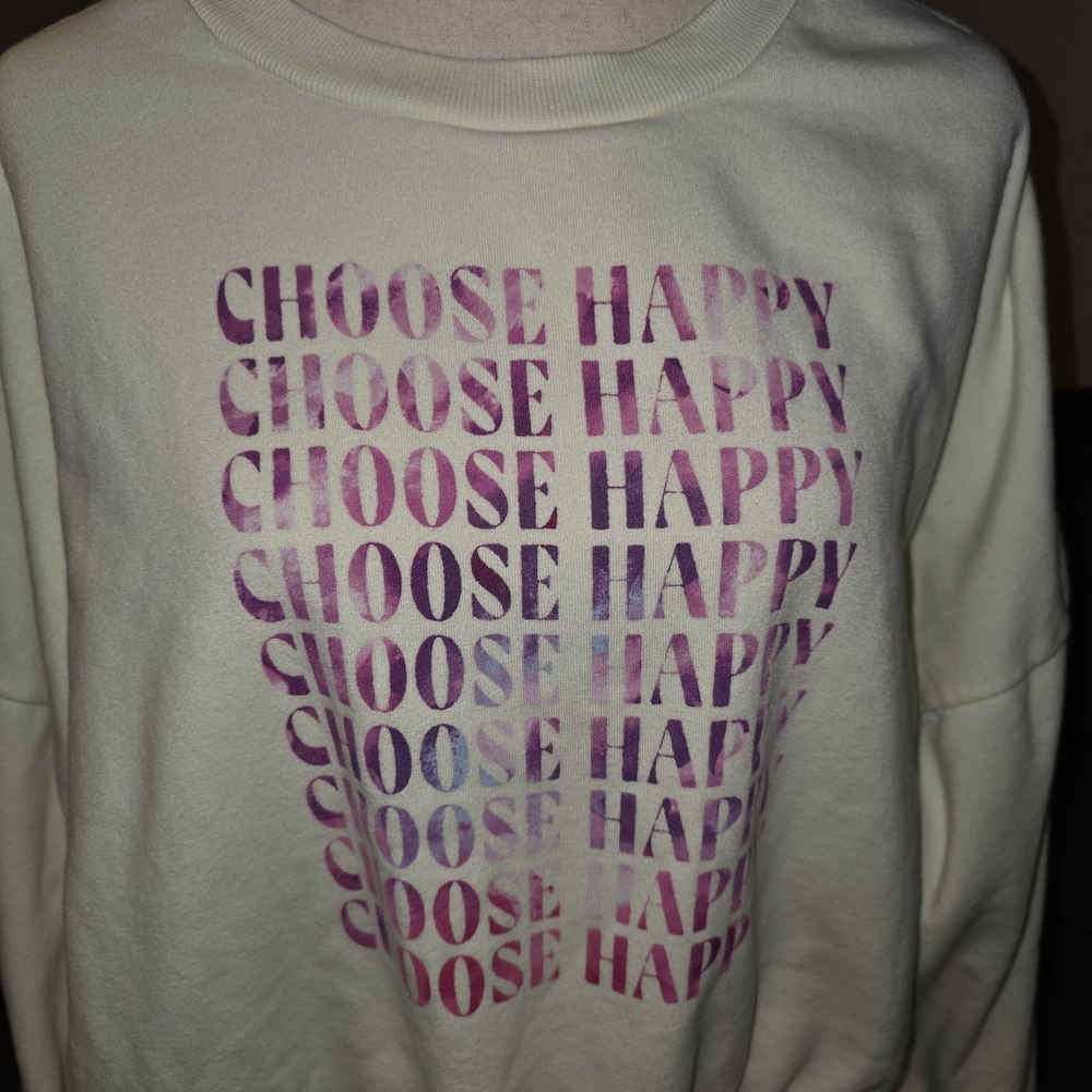 Old Navy Yellow Sweatshirt with CHOOSE HAPPY Pink Print - Picture 4 of 5